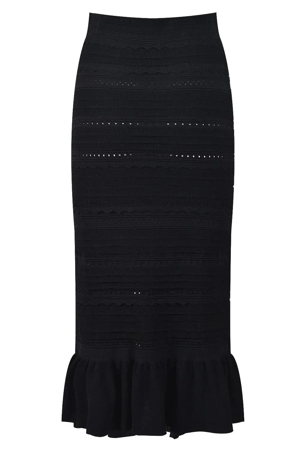 Lady Sexy Summer High Street Knit Suit Square Collar Sleeveless Short Tank Top Midi Ruffle Hem Skirt Women Hollow Out Solid 2Pcs