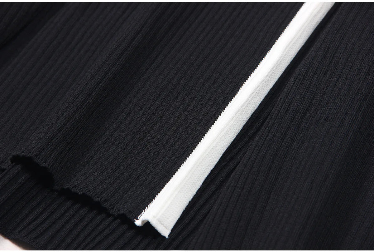 Lady Summer Designed Colorblock O-neckline Outwear Women Knitted Elegant A-line Long Dresses