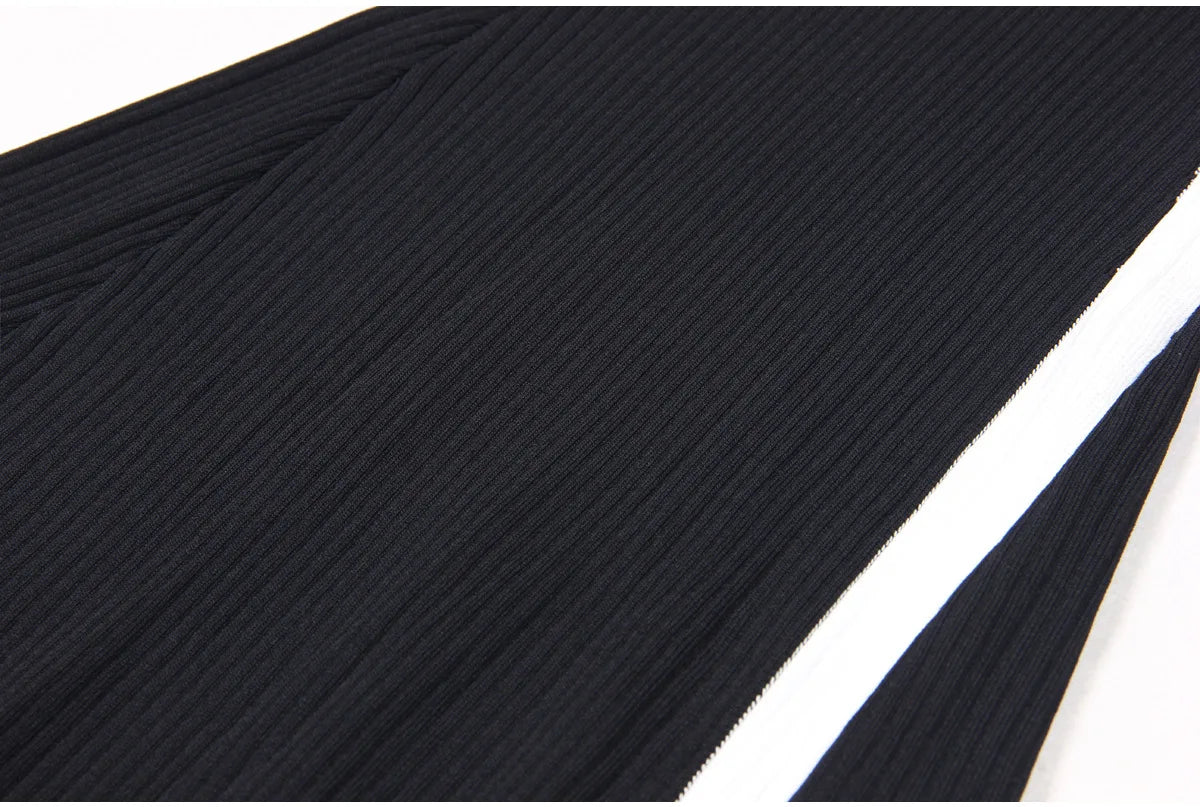 Lady Summer Designed Colorblock O-neckline Outwear Women Knitted Elegant A-line Long Dresses