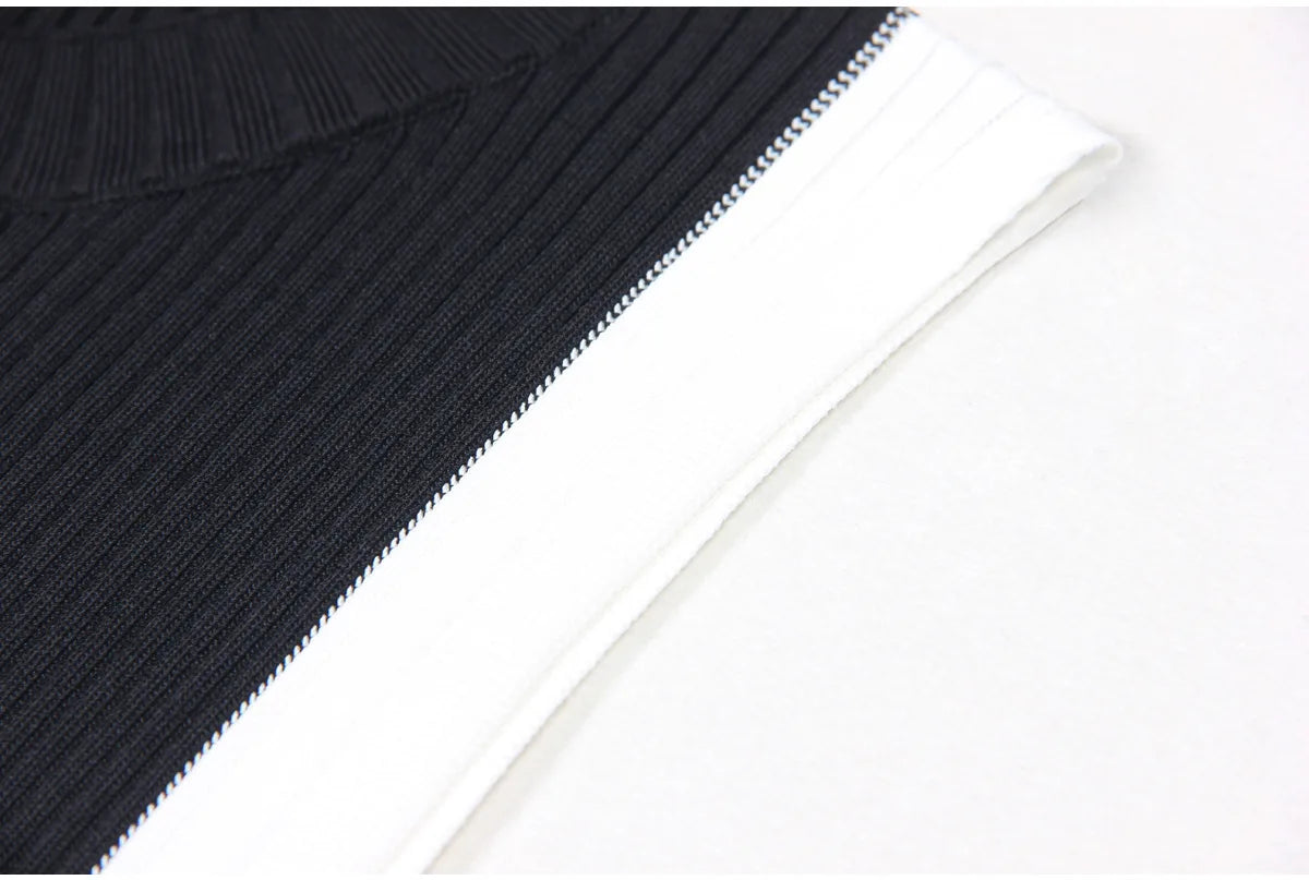 Lady Summer Designed Colorblock O-neckline Outwear Women Knitted Elegant A-line Long Dresses