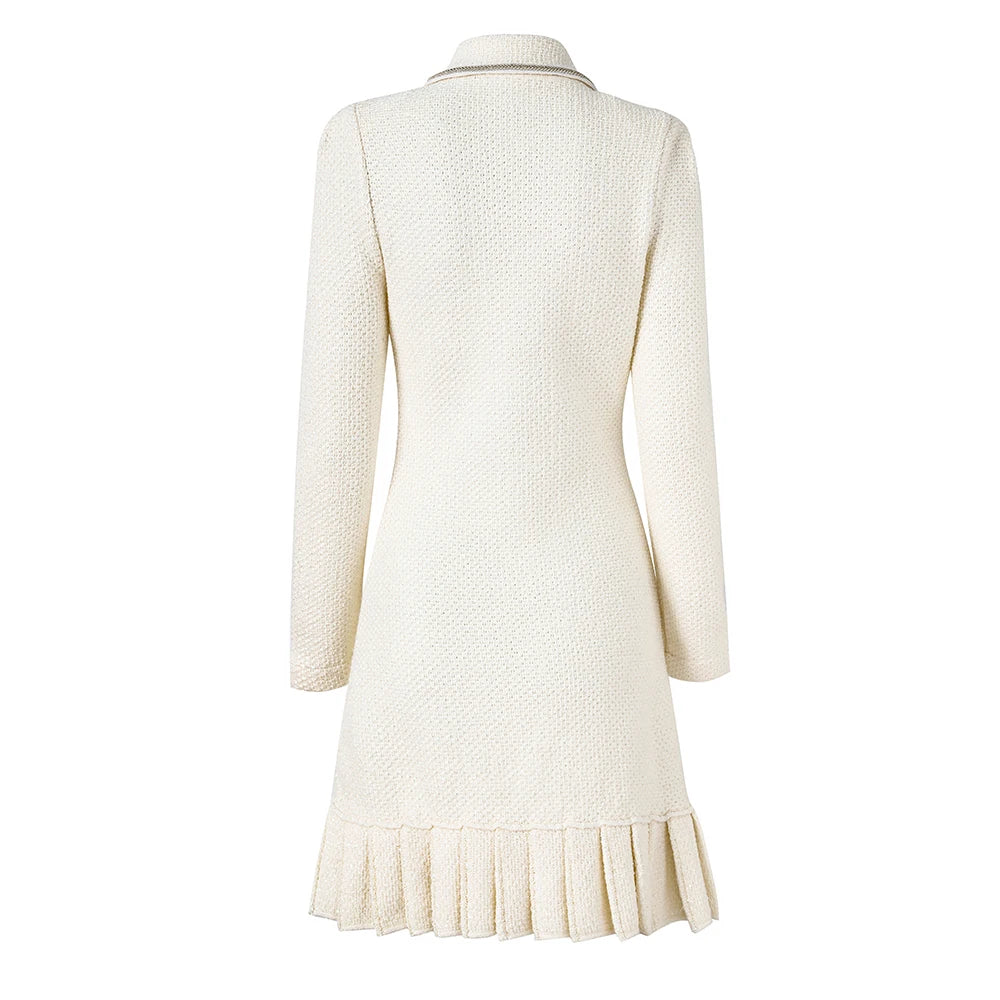Diamonds Buttons Beaded Sequineds Women Woven Slim A-line Dress