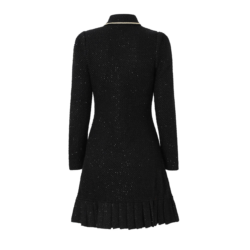 Diamonds Buttons Beaded Sequineds Women Woven Slim A-line Dress