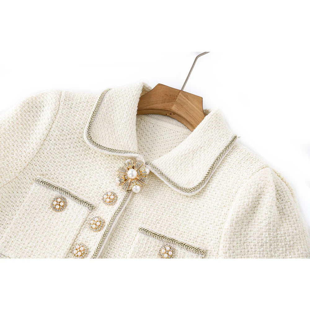 Diamonds Buttons Beaded Sequineds Women Woven Slim A-line Dress