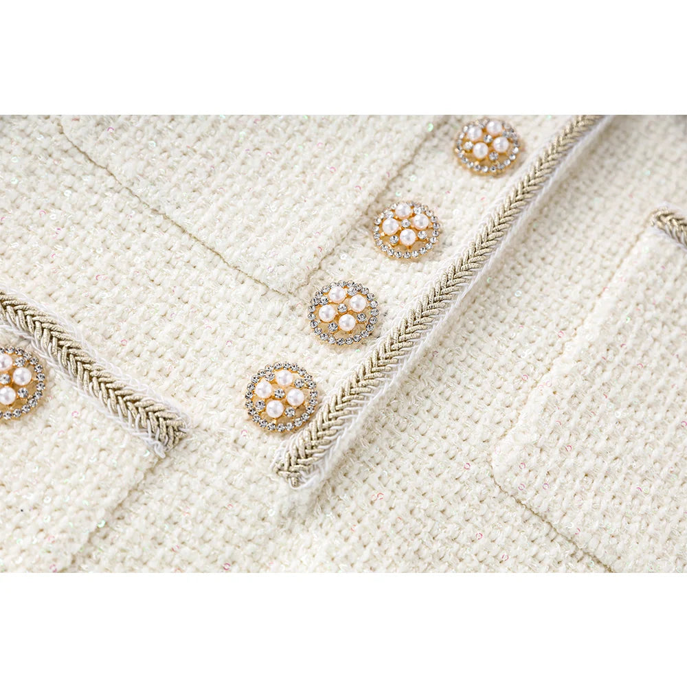 Diamonds Buttons Beaded Sequineds Women Woven Slim A-line Dress