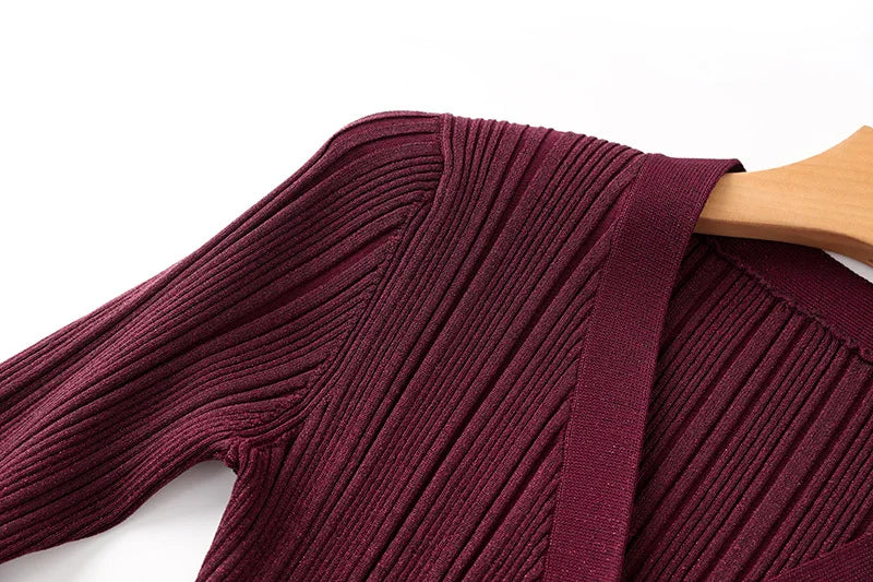 Long Sleeve Women Knit Slim Fitted Maxi Dress