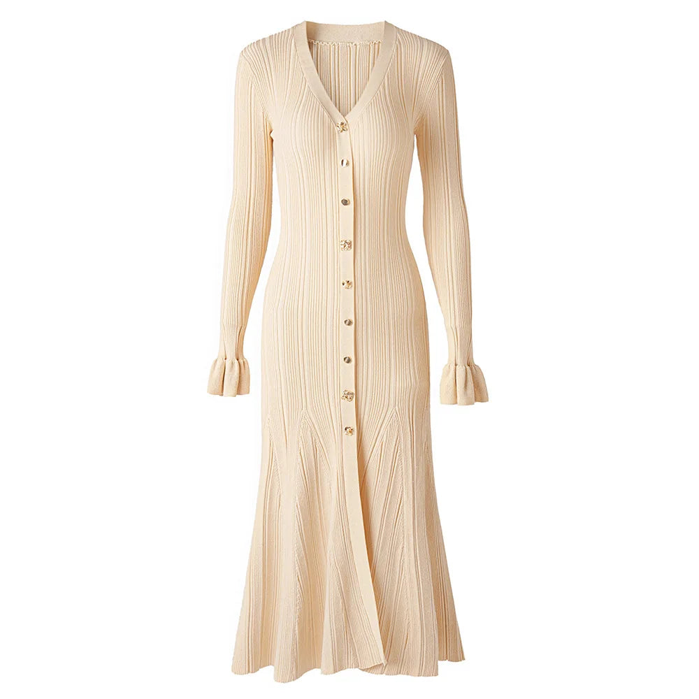 Long Sleeve Women Knit Slim Fitted Maxi Dress