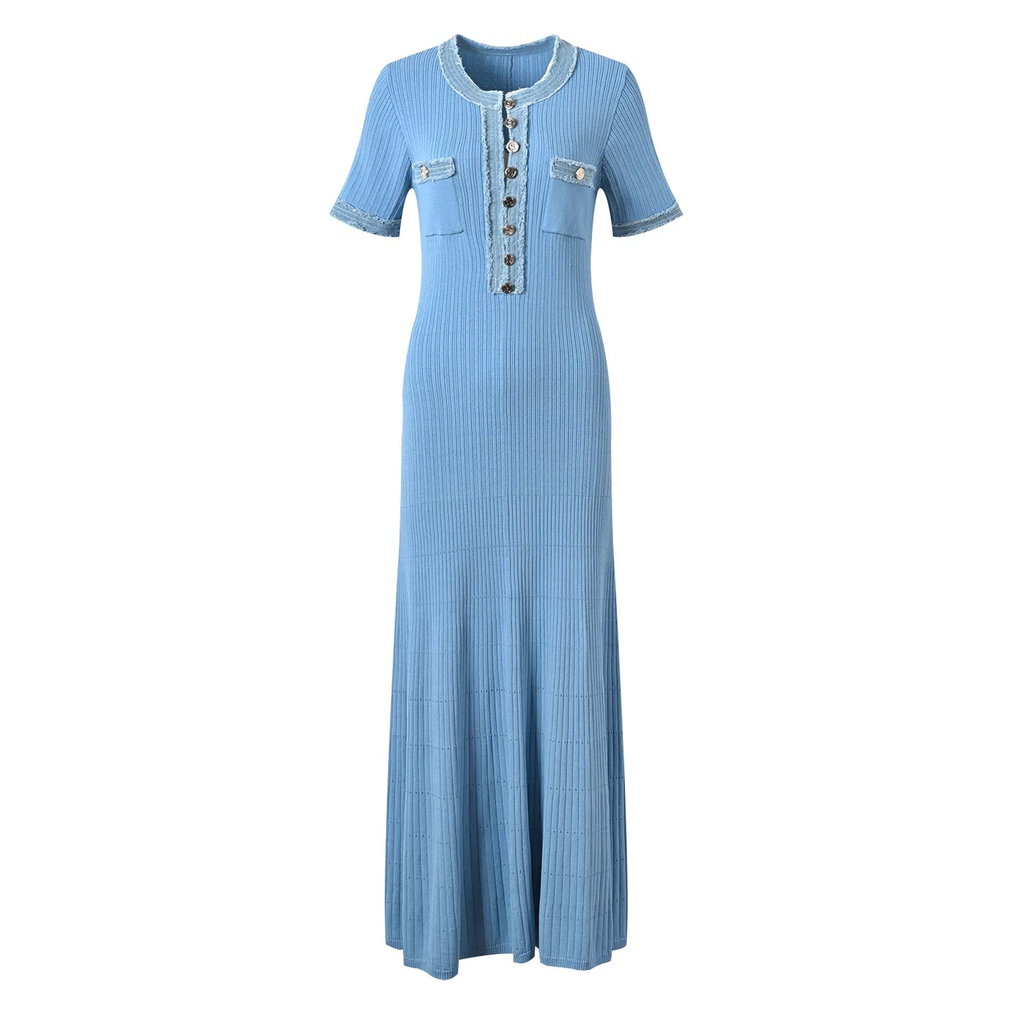 Short Sleeve Bodycon Ladies Fashion Single-breasted Maxi Dresses