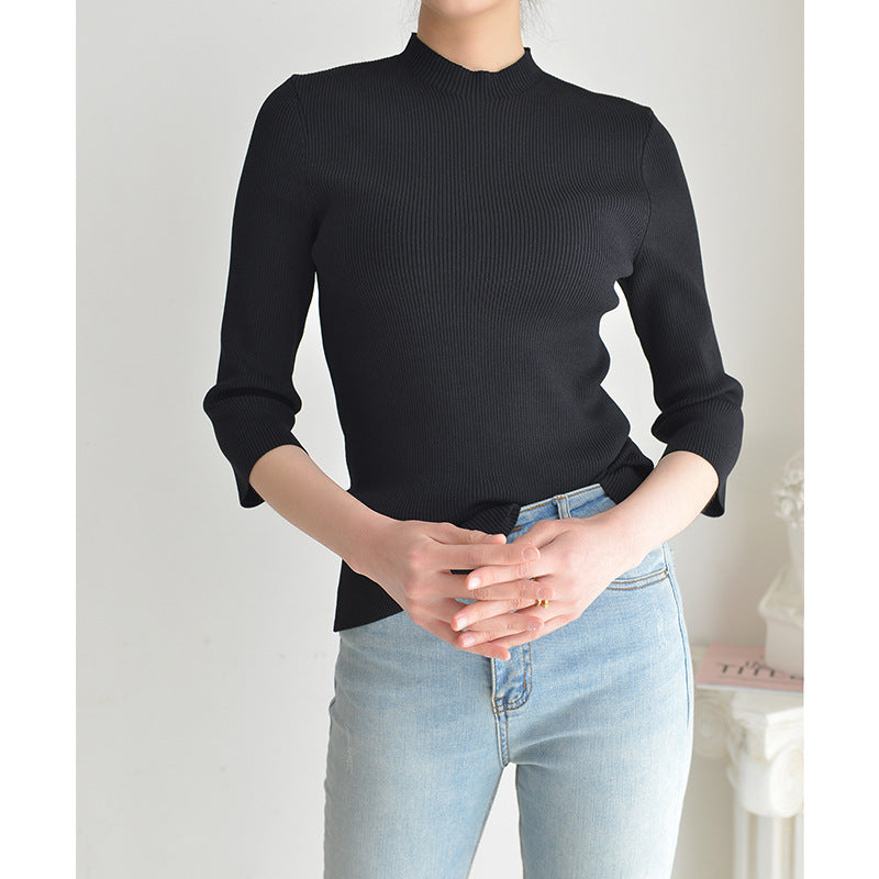Women's short-sleeved round-neck knitted sweater