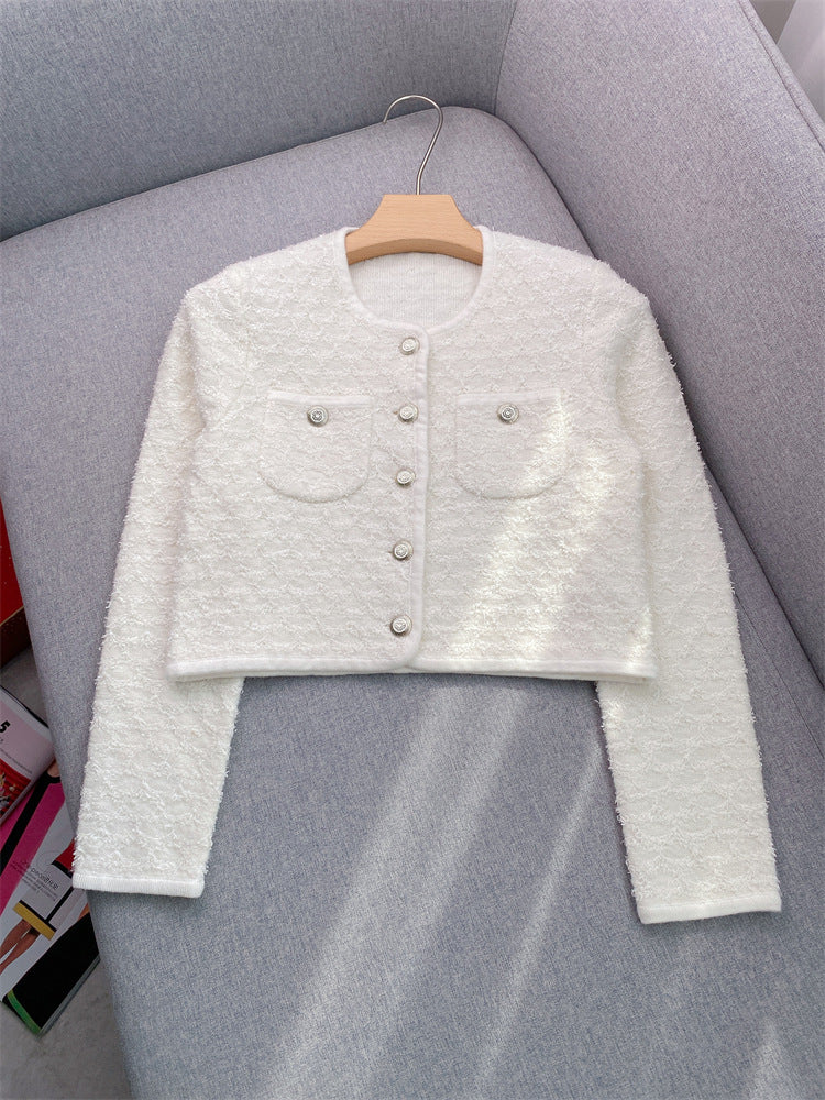 Women's white knitted three-piece suit