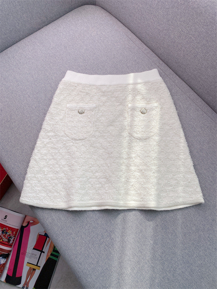 Women's white knitted three-piece suit