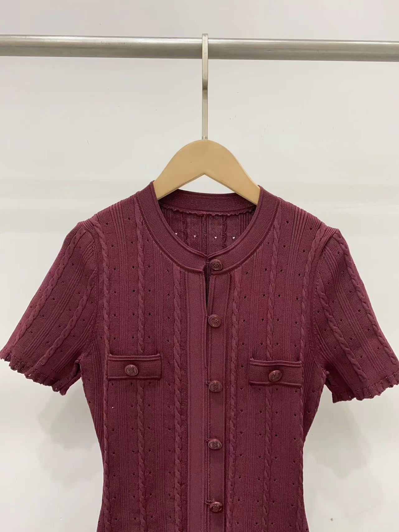 Women's high quality short sleeve lapel knitted slim fit dress