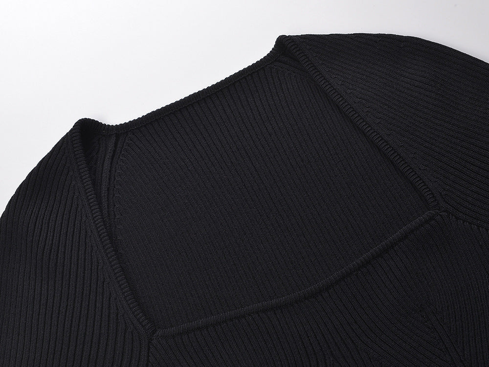 Women's black short-sleeved dress