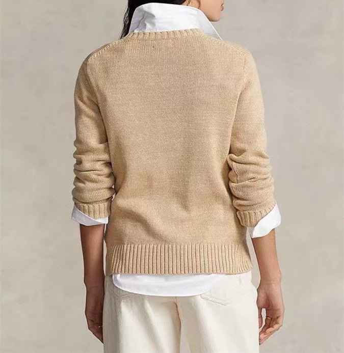 Women's embroidered long-sleeved knitted sweater