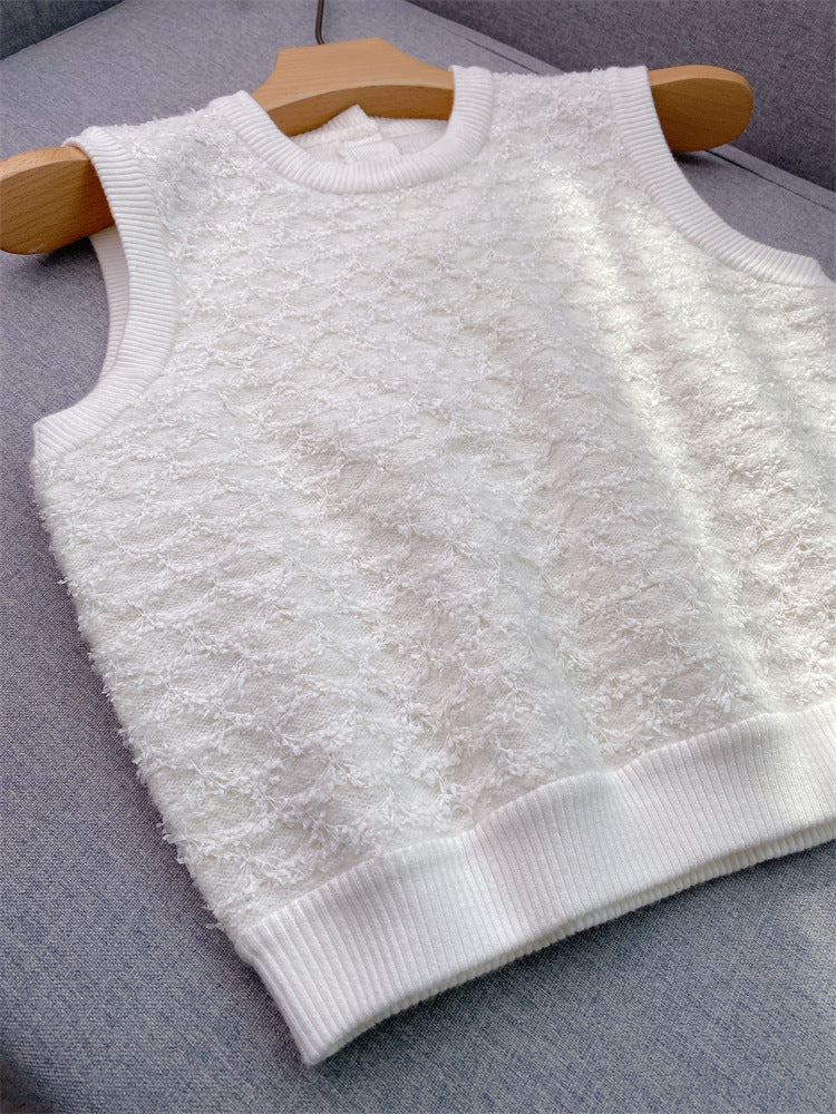 Women's white knitted three-piece suit