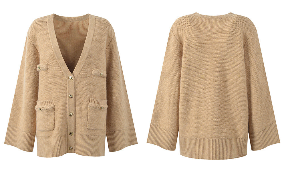 Women's long-sleeved casual loose knitted cardigan