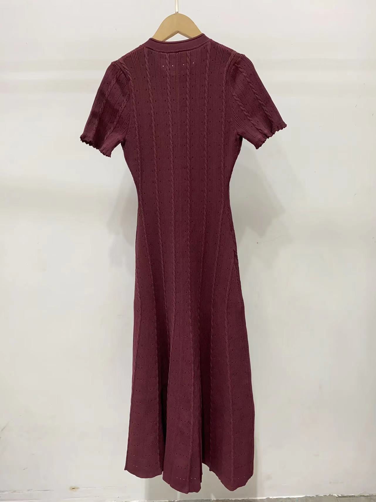 Women's high quality short sleeve lapel knitted slim fit dress