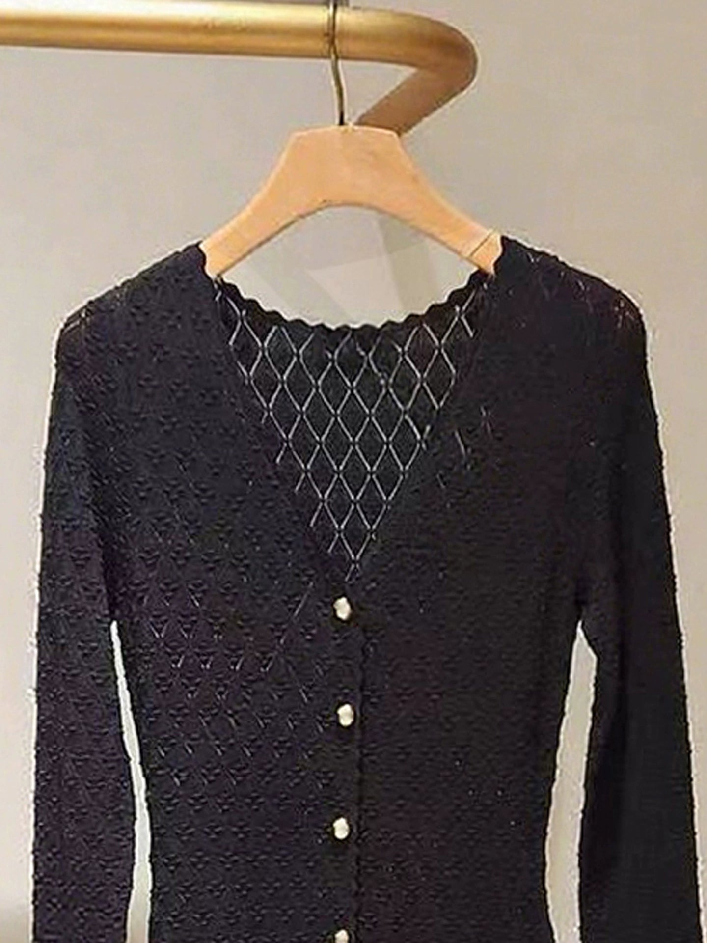Women's V-neck black knitted long-sleeved dress
