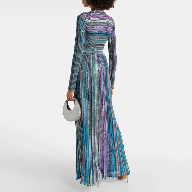 Women's long sleeve V-neck knitted dress