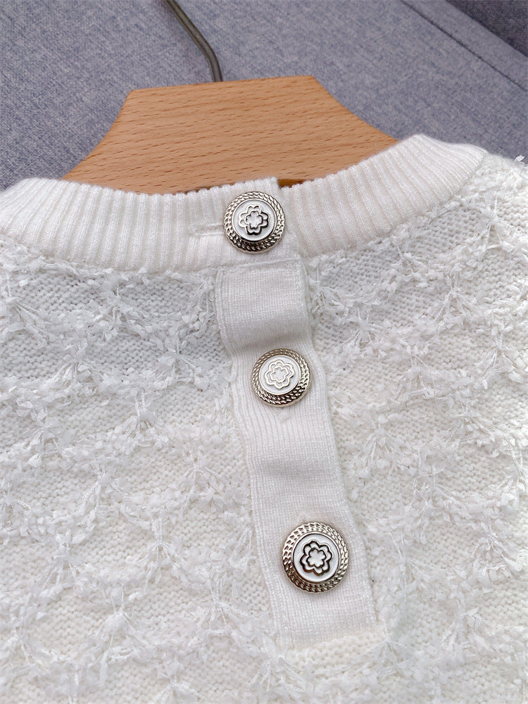 Women's white knitted three-piece suit