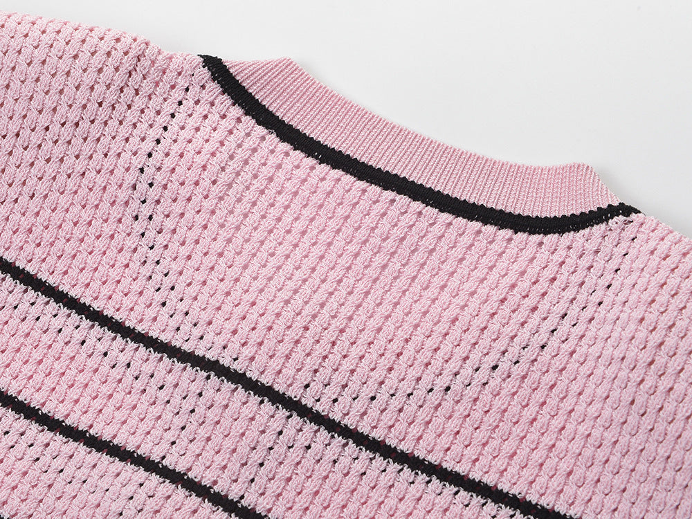 Women's pink striped cardigan