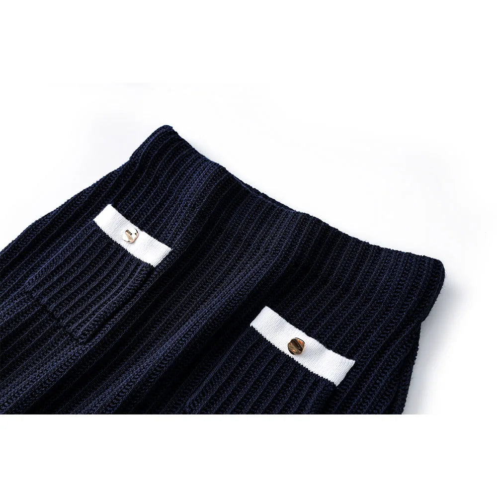 High quality French contrasting round neck two-piece set
