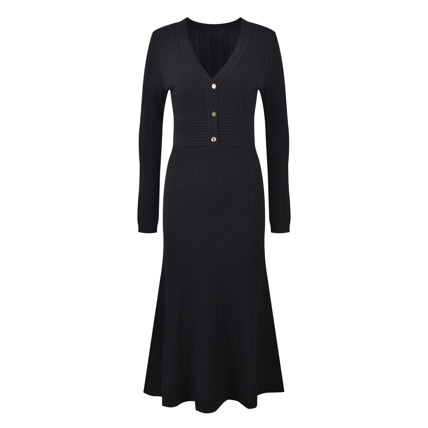 Long Sleeve Women Knit Slim Fitted Flared Hem Maxi Mermaid Dress
