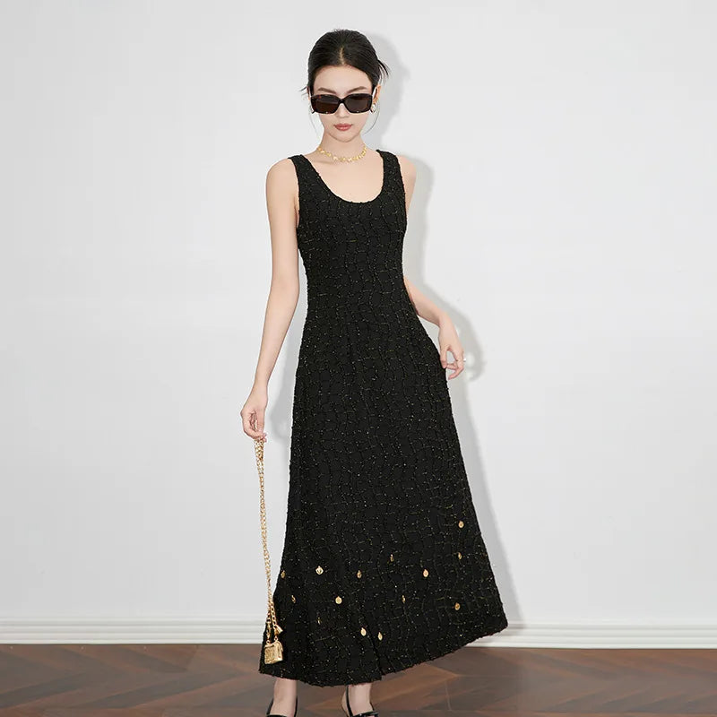 O-neck Sleeveless A-line Solid Maxi Dress For Women