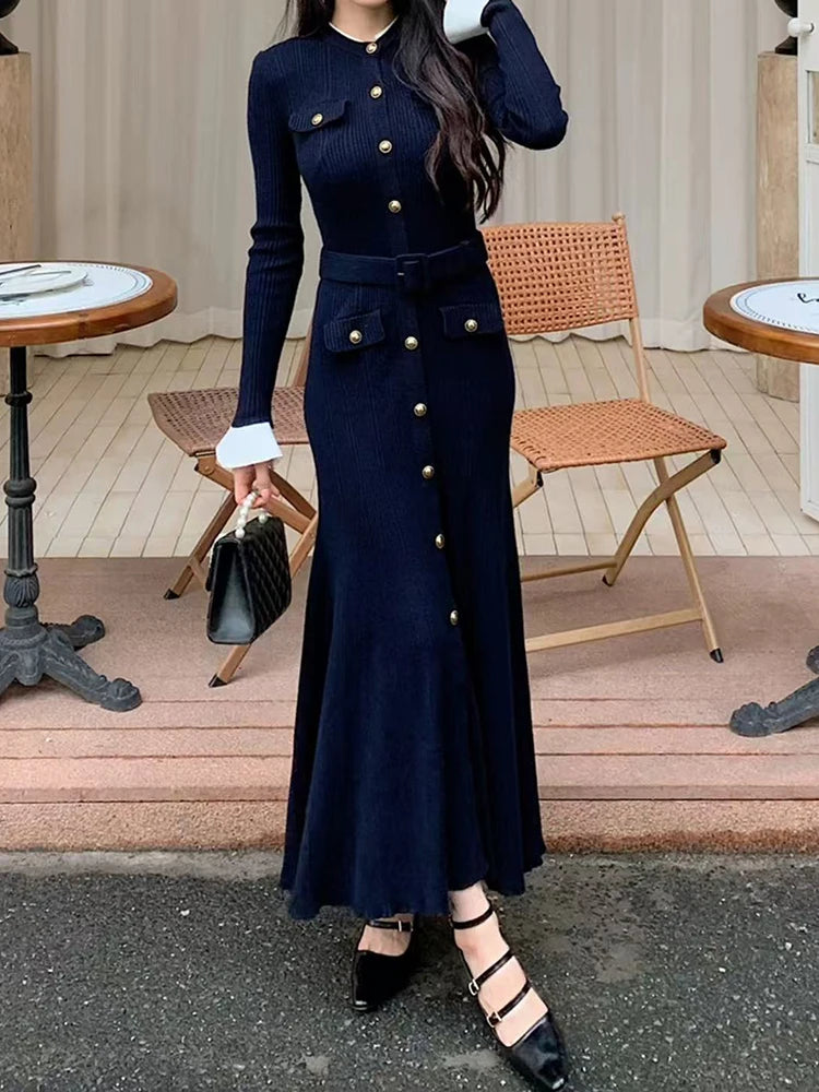 Women's long sleeve knitted slim dress