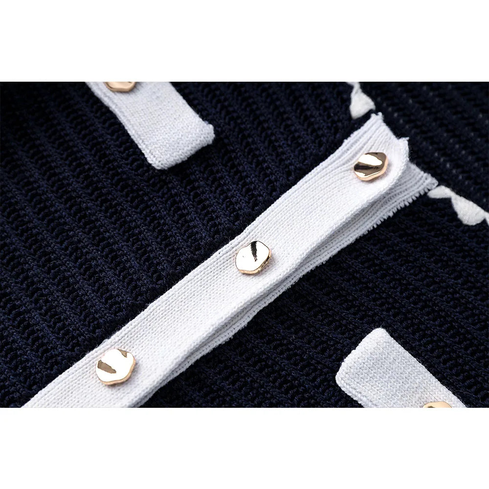 High quality French contrasting round neck two-piece set
