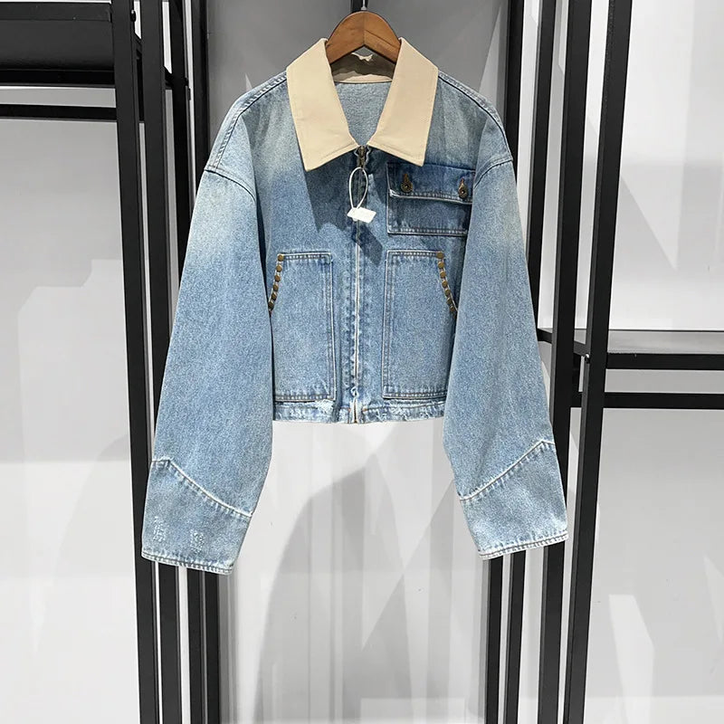 women's long sleeve casual denim jacket