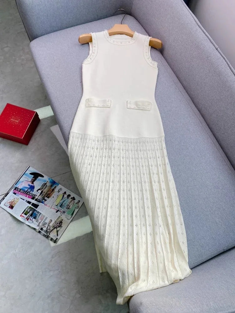 Women's white knitted sleeveless dresson Vestidos