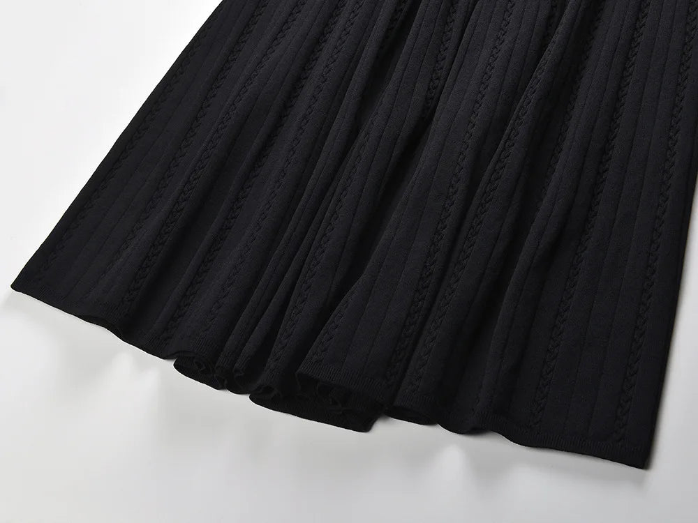 Women's black elegant two-piece suit with short-sleeved cardigan or sleeveless vest dress