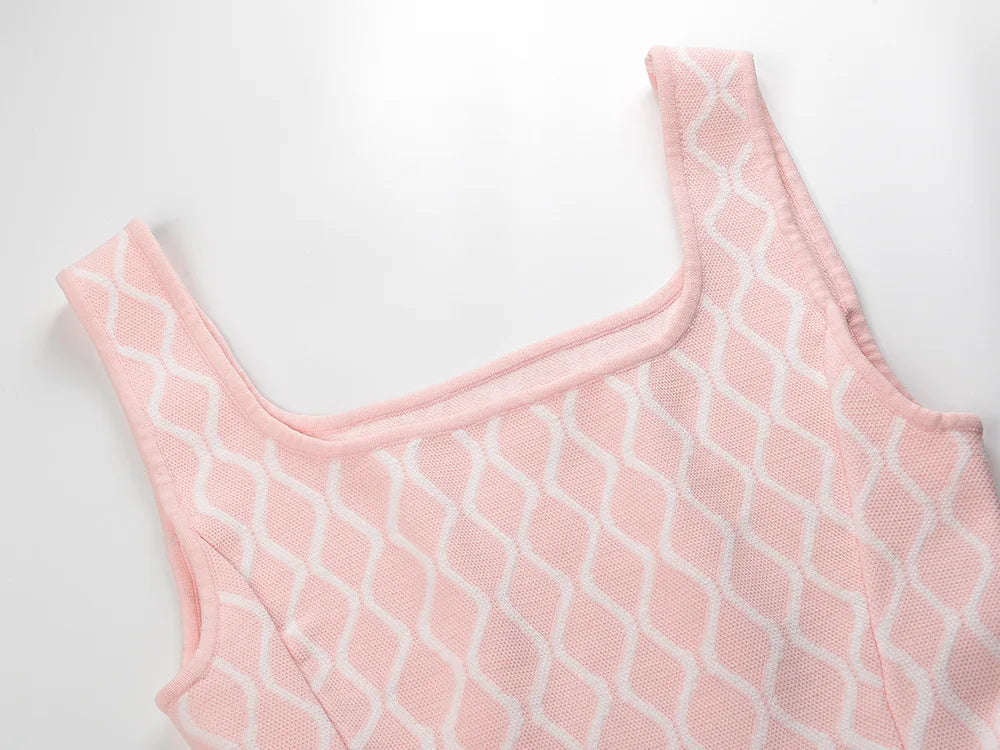 Sexy Tank Knit Mini Dress with Pockets Pink