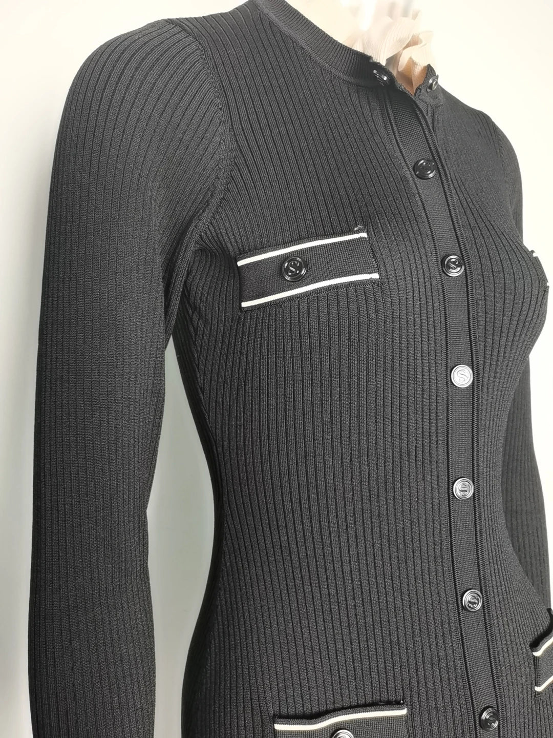 Long Sleeve High Slit Women Full Length Slim Knitting Dress