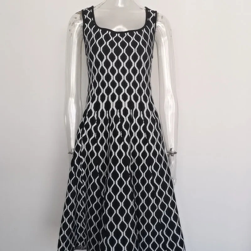 2025 Women Geometry knitting Dress High Quality A-Line Dress
