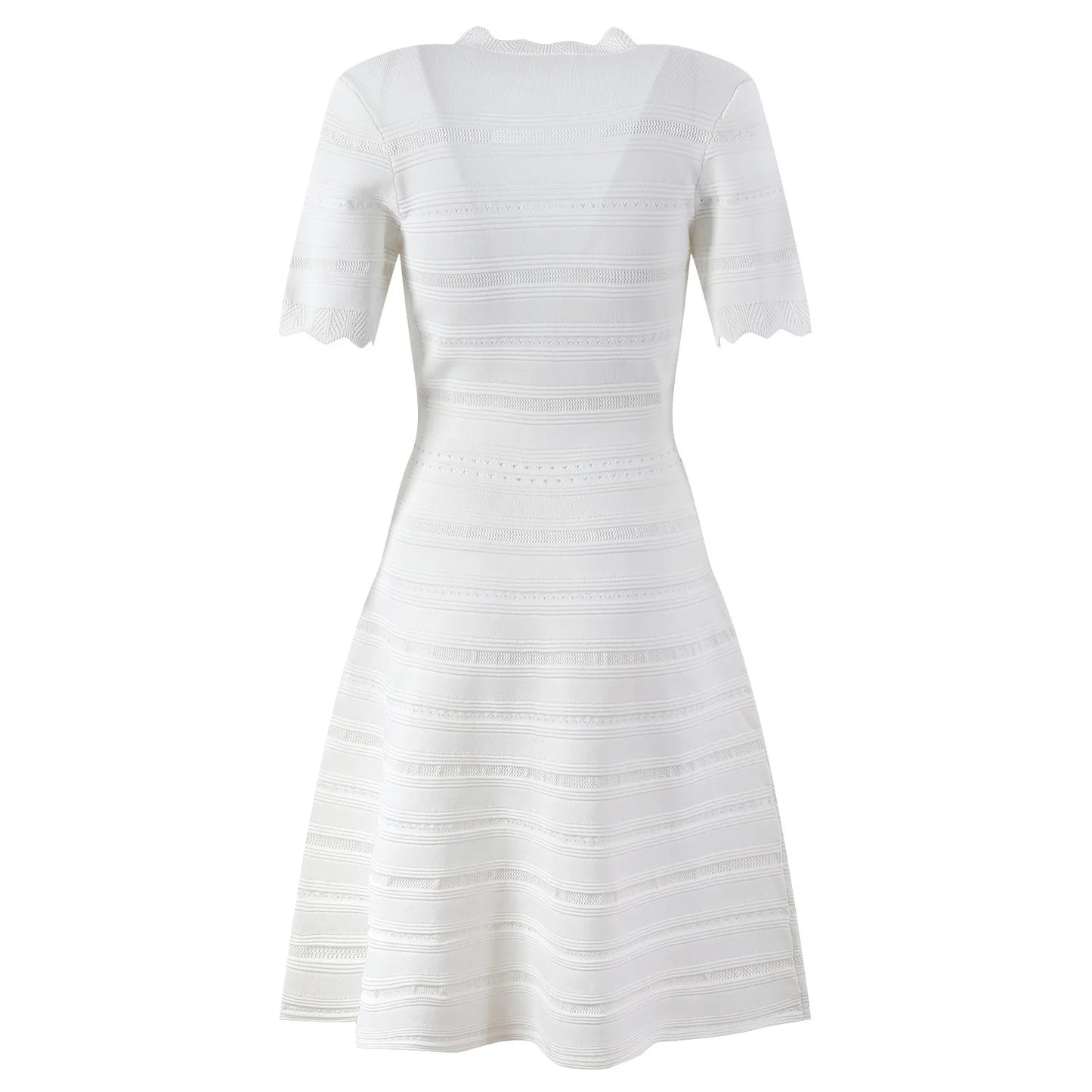 V-neckline Short Sleeve Fit And Flare Women Solid Short Mini Knits Dress