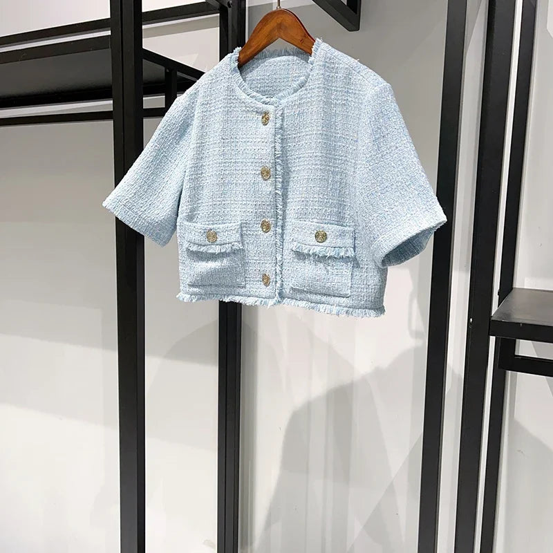 Women's light blue elegant three-piece suit