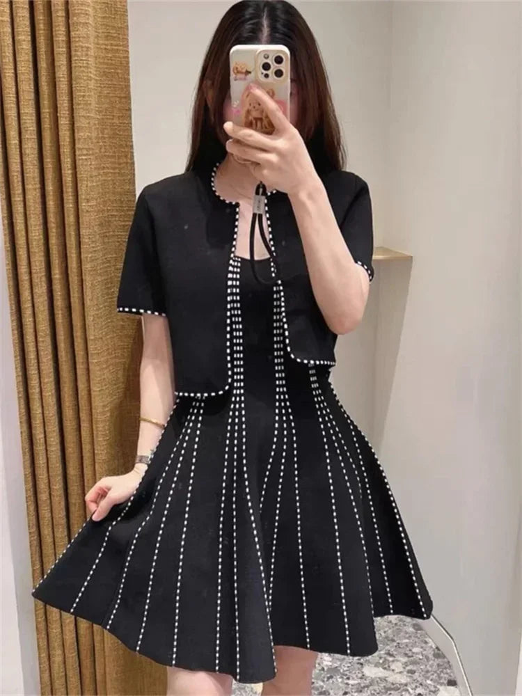 Women's black embroidered two-piece suit