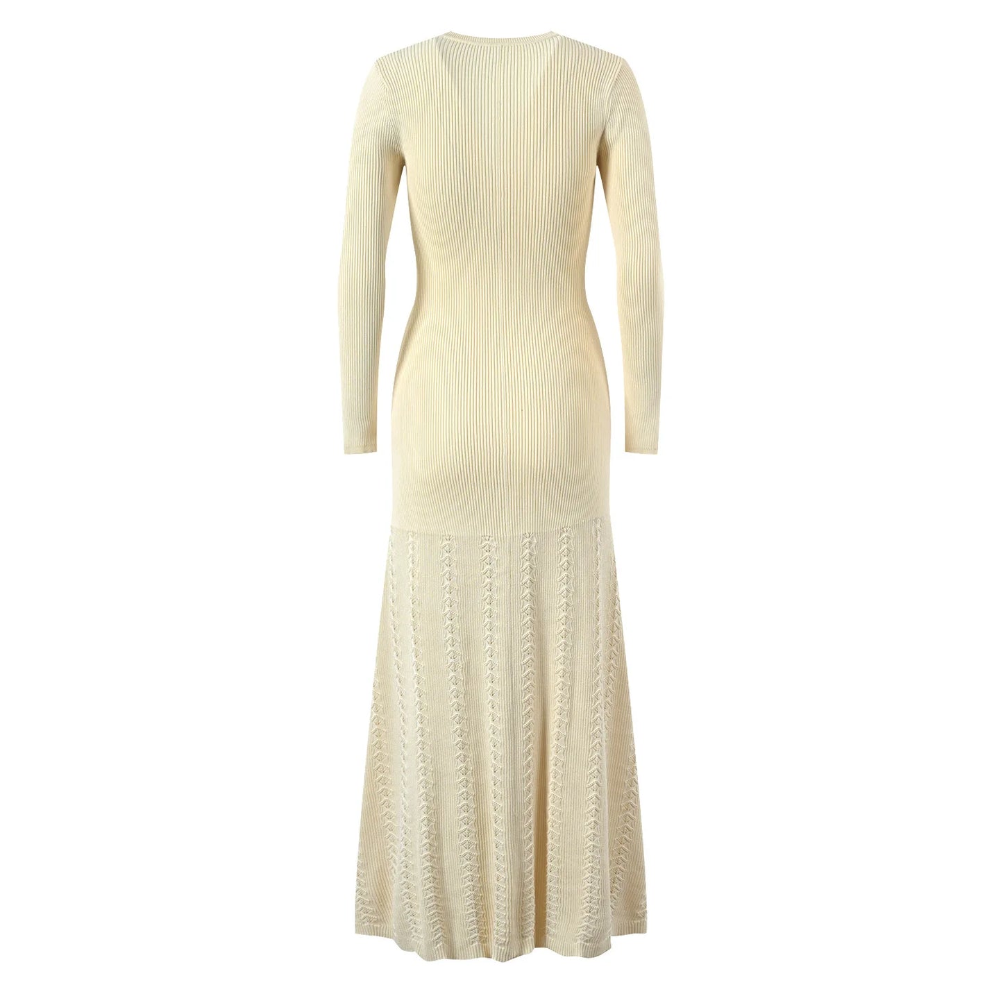 Knit Long Sleeve Round Collar Ladies Fashion Fit And Flare Maxi Long Solid Dresses