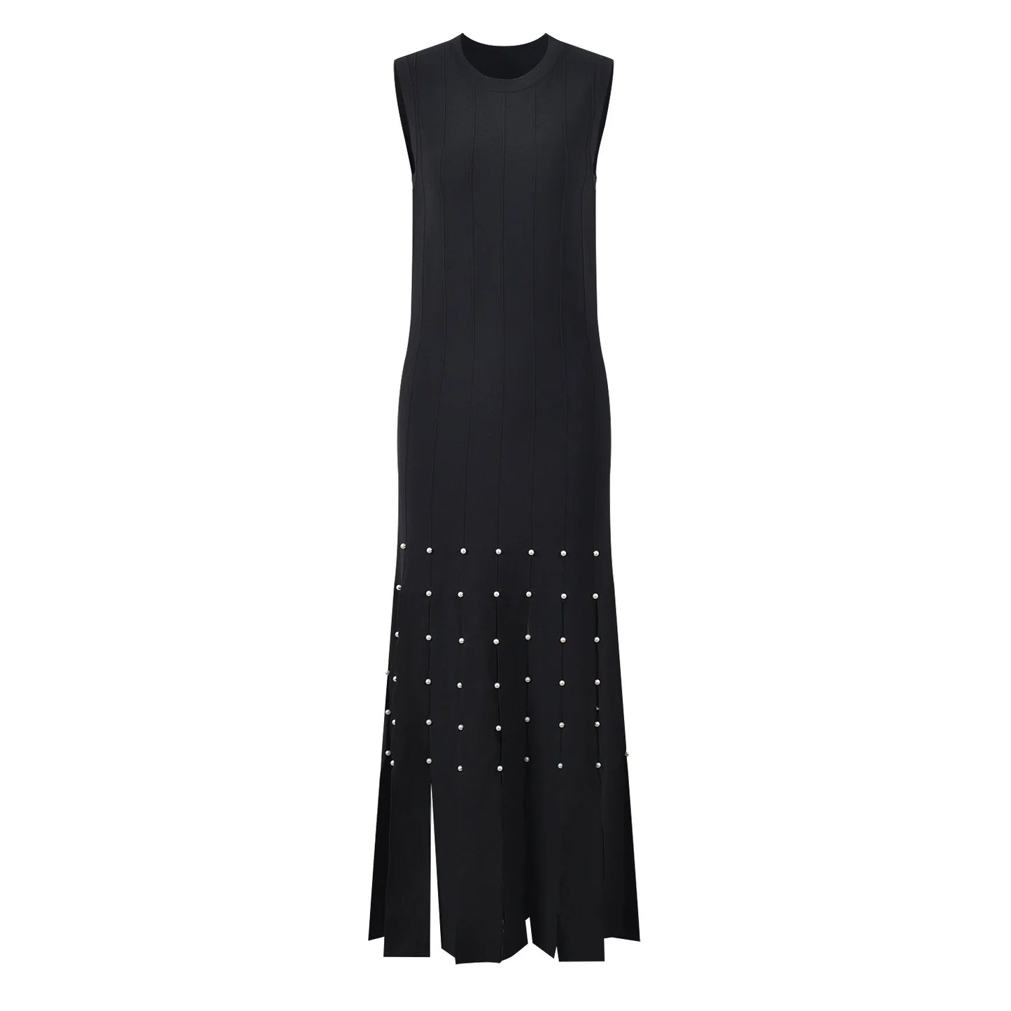 Summer O-neckline Sleeveless Women Knitted Long Tassel Dresses