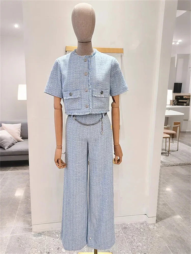 Women's light blue elegant three-piece suit