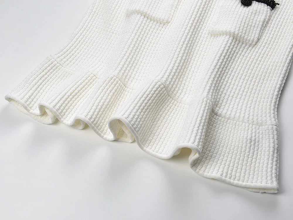 V-neck Long Sleeve Women Knit Slim Fitted Short Mini Colorblock Mermaid Dress