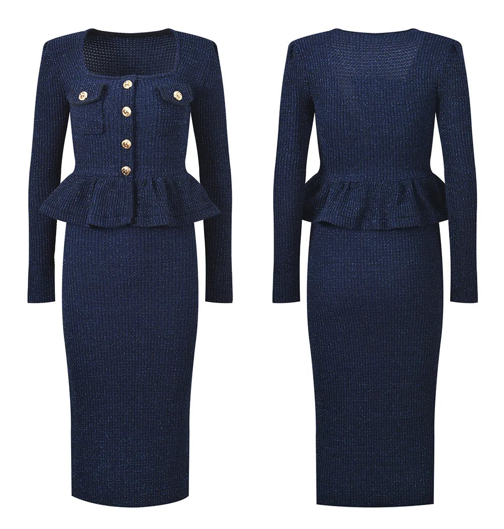 Long Sleeve Knit Slim Fitted Wear Office Casual Midi Dress for Women