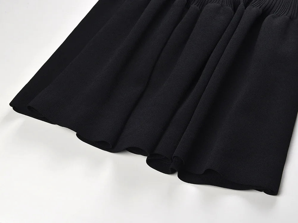 Long Sleeve Stitching Slim Fitted Women Single-breasted Knits Long Solid Dress
