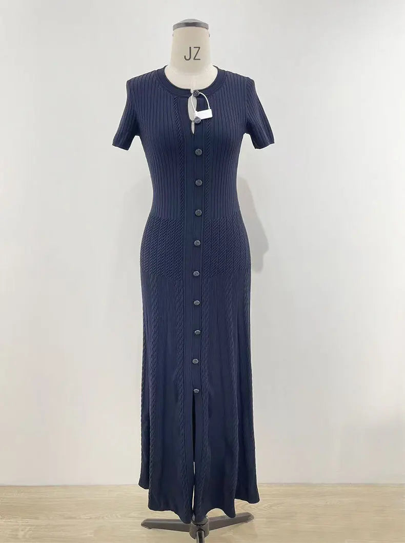 Women's short-sleeved round-neck knitted dress