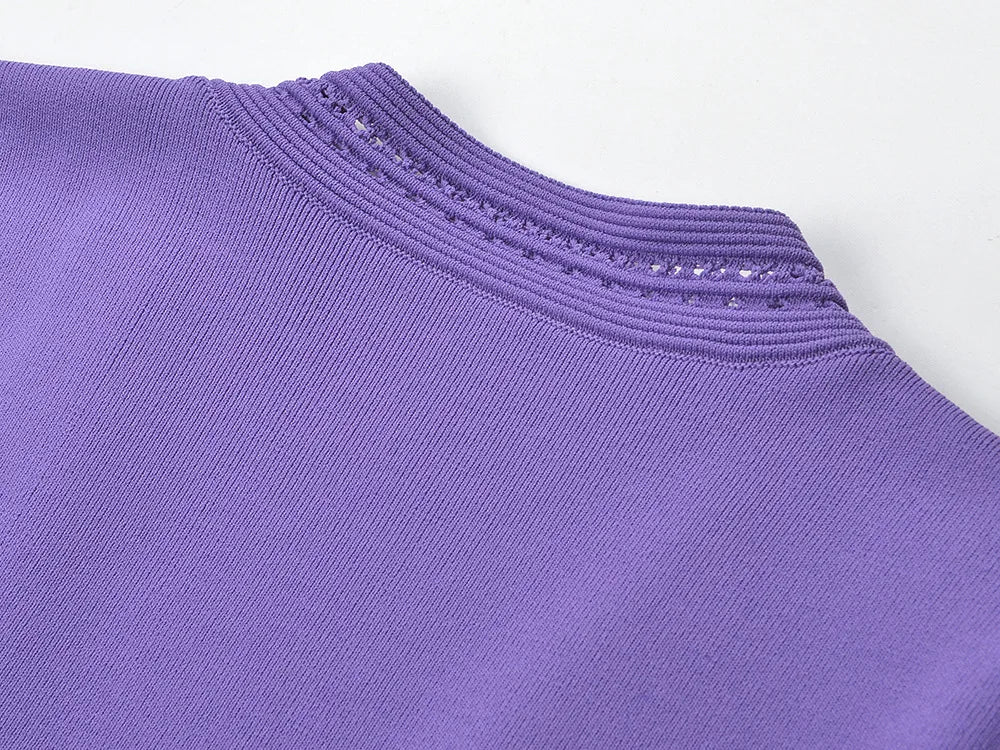 Long Sleeve Women Knit Slim Fitted Ruffles Hem Short Mini Solid Dress