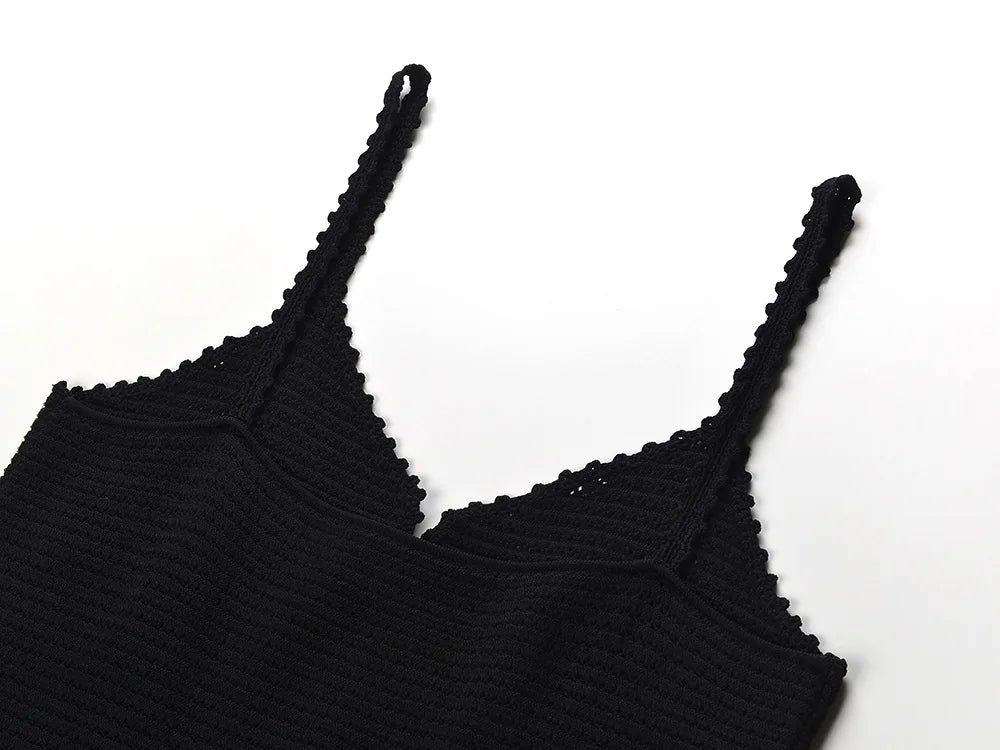 Women Hollow Out Knitted Designed Mermaid Skirt Slim Fitted Women Midi Slip Dress Black