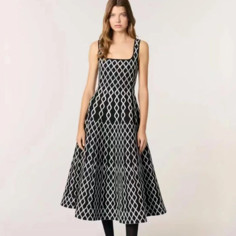 2025 Women Geometry knitting Dress High Quality A-Line Dress