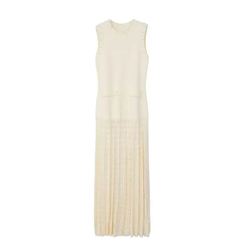 Women's white knitted sleeveless dresson Vestidos
