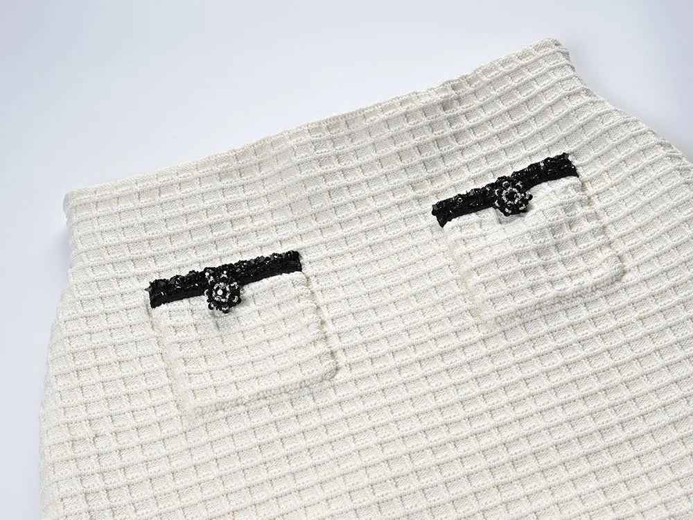 O-neck Single-breasted Cardigan Slim Mini Skirt Women Solid 2Pcs